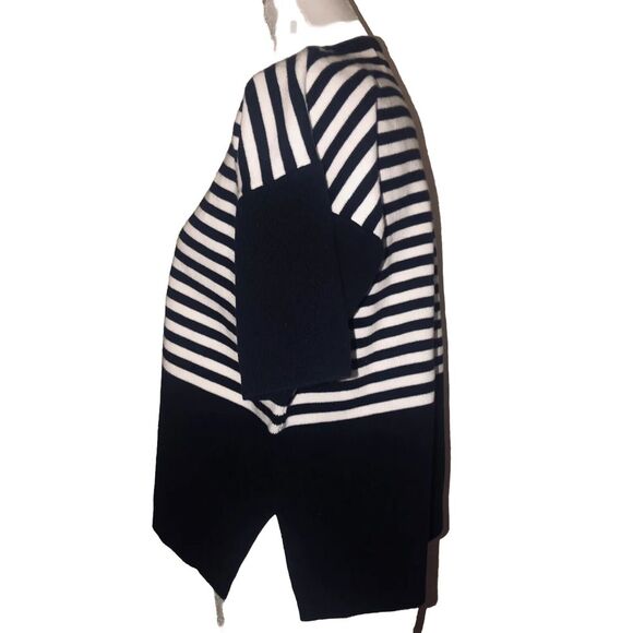 Vittadini Sport Navy White Oversized Striped Knit‎ Crop Top Cotton Nautical M - Picture 2 of 8
